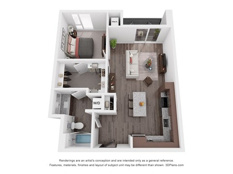 Floor plan for 1 bed, 1 bath, 771 sqft